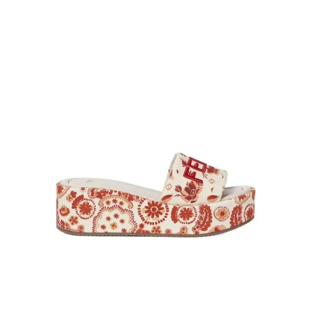 Fendi Camelia Sunshine Bandana Red Canvas Platform Slide Sandals EU 38.5